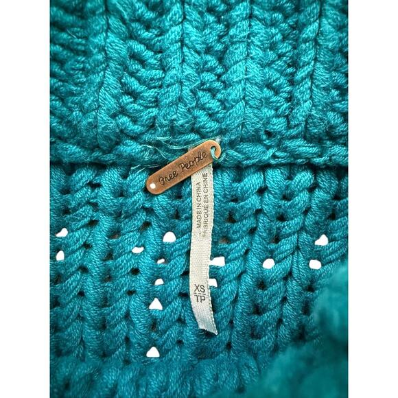 Free People Women's Blue Chunky Knit Long Sleeves Turtleneck Sweater Size XS - Picture 2 of 5